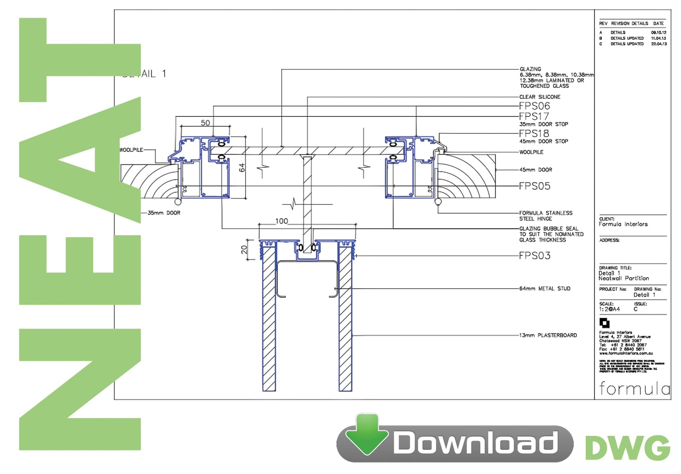 Neat Partition System DWG download - Formula Interiors